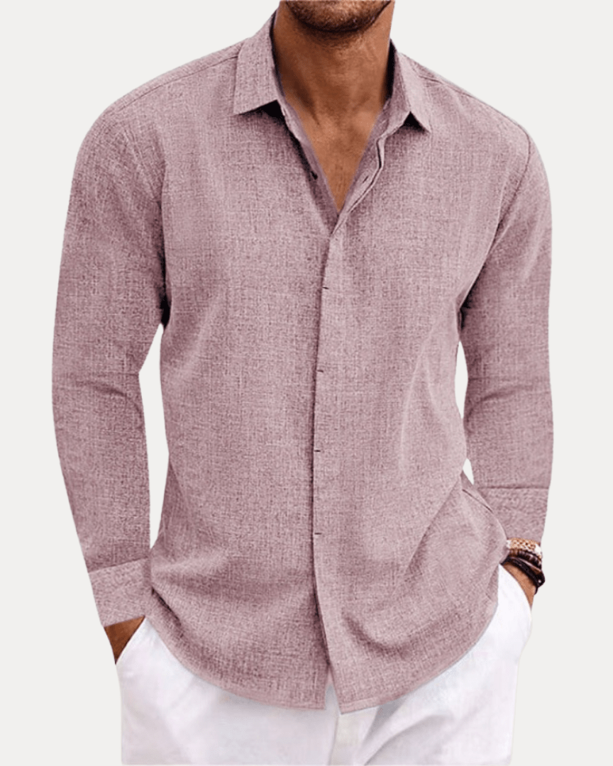 Camicia Uomo Effetto Lino Misto Lino Cotone Traspirante