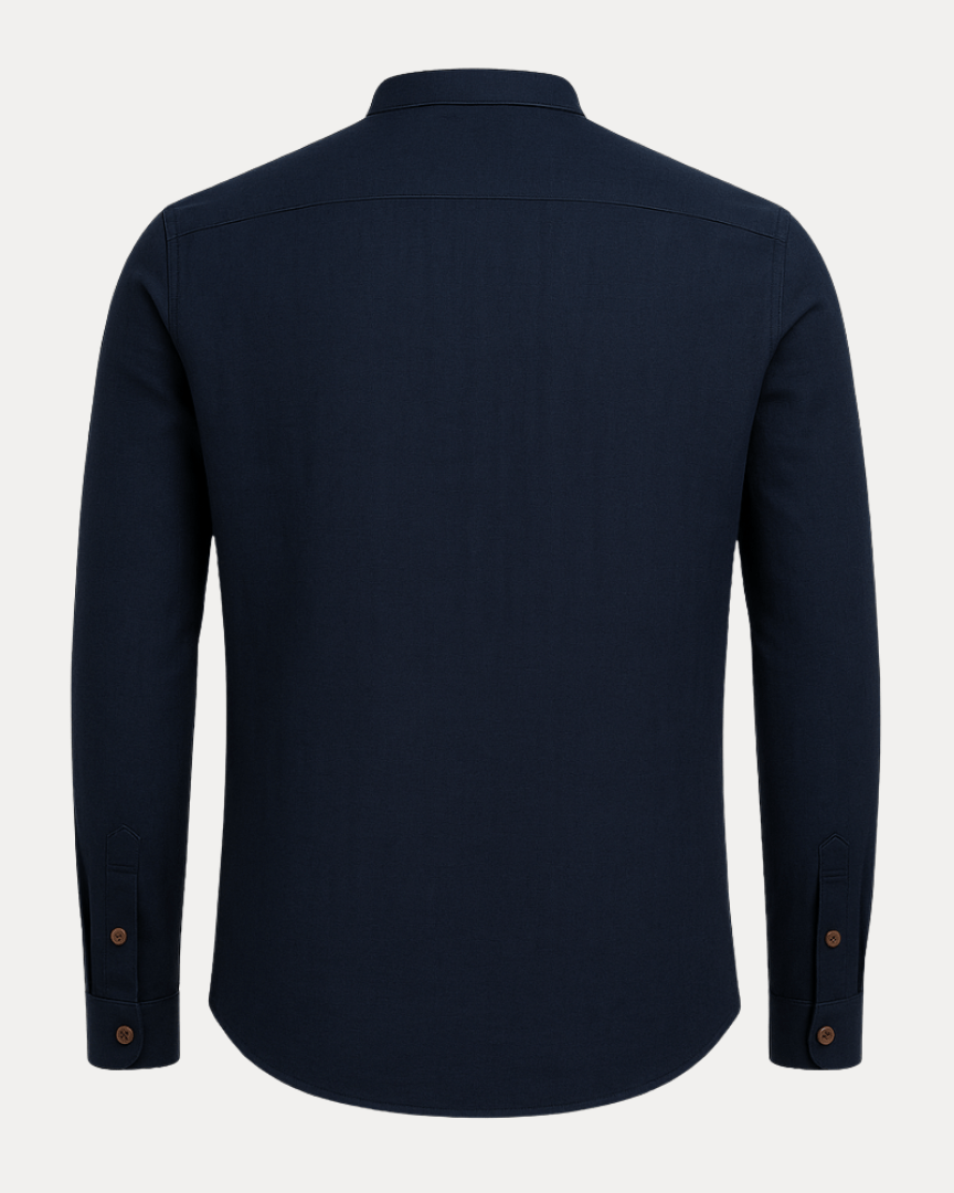 Camicia Uomo Collo Coreana in Misto Lino Cotone Traspirante