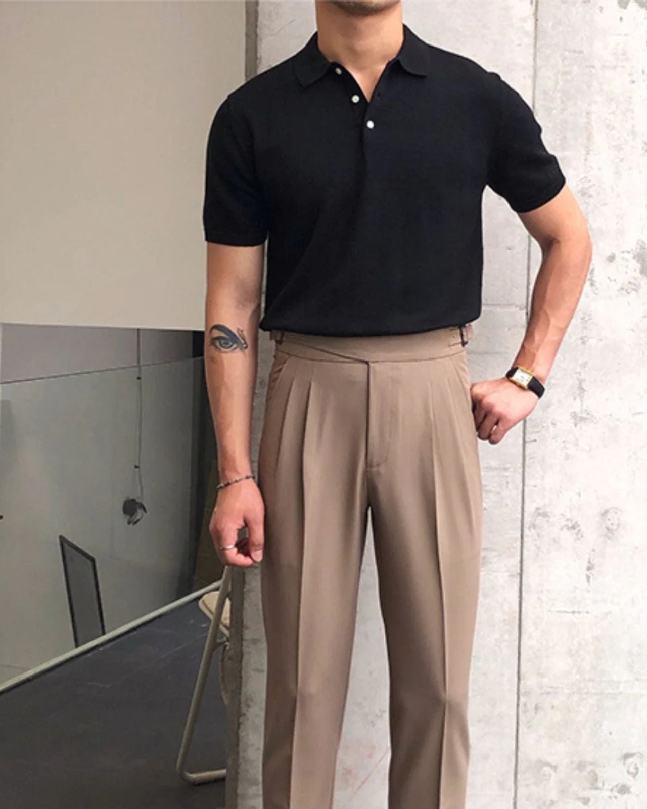 Polo Uomo in Cotone Lavorato a Maglia Sobrio Comfort Immediato