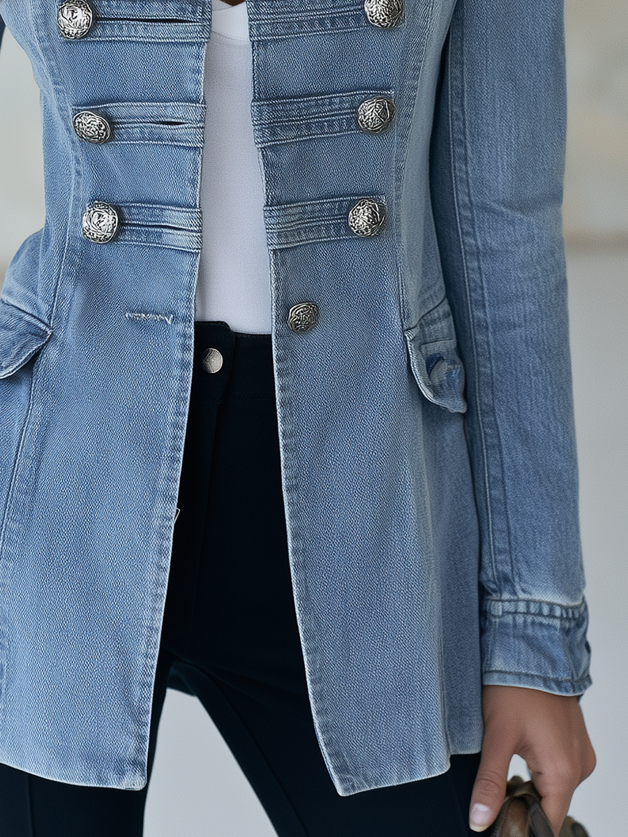 Nadia | Giacca di Jeans Donna Doppiopetto Stile Militare
