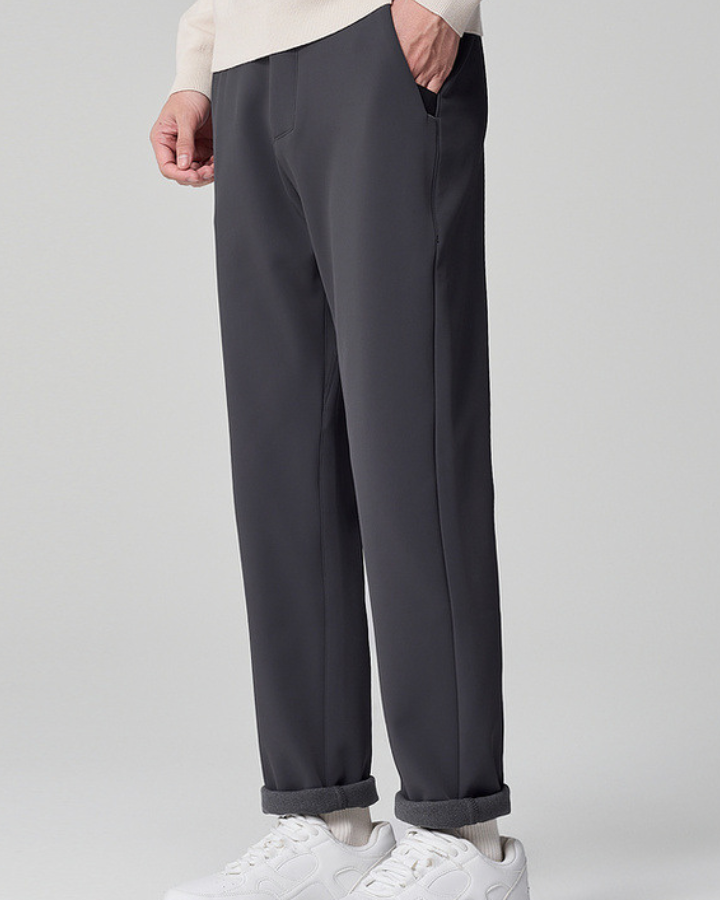 Pantaloni Uomo Dritti Grigio Scuro Tessuto Misto
