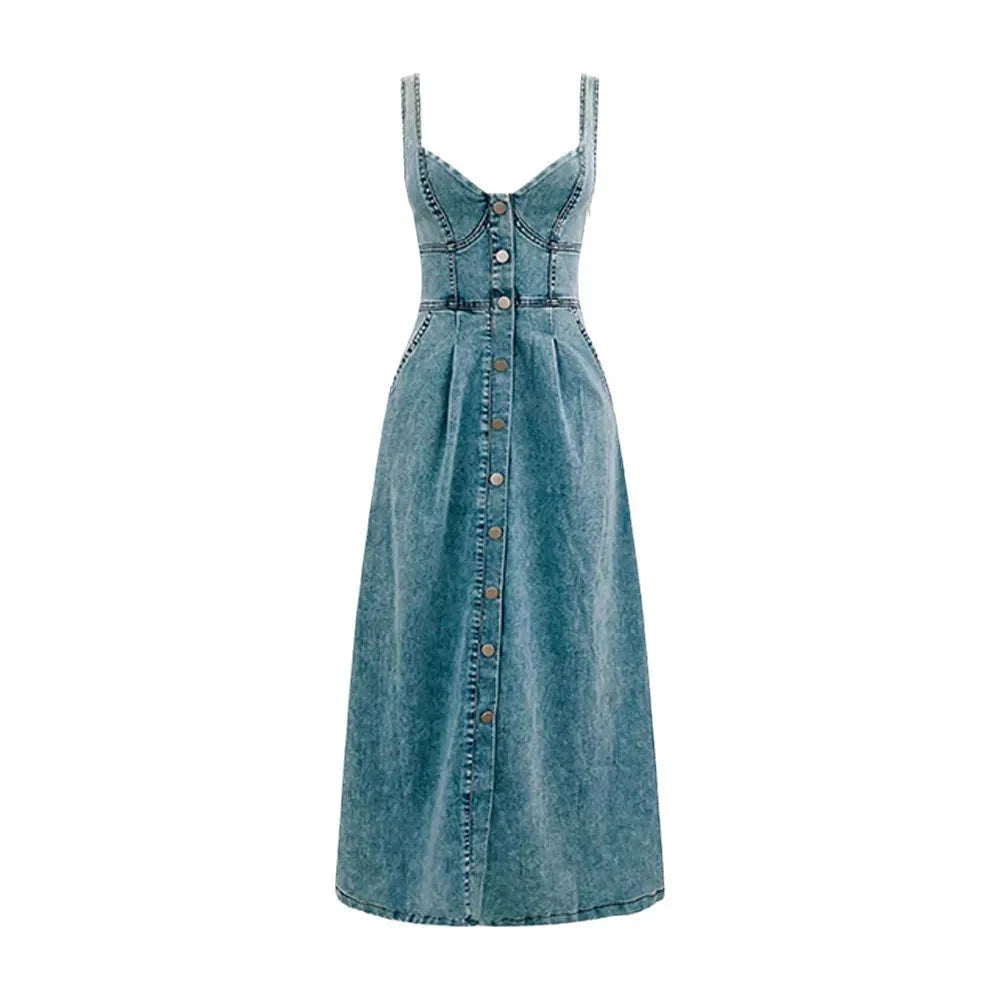 Abito Midi Donna in Denim con Cintura
