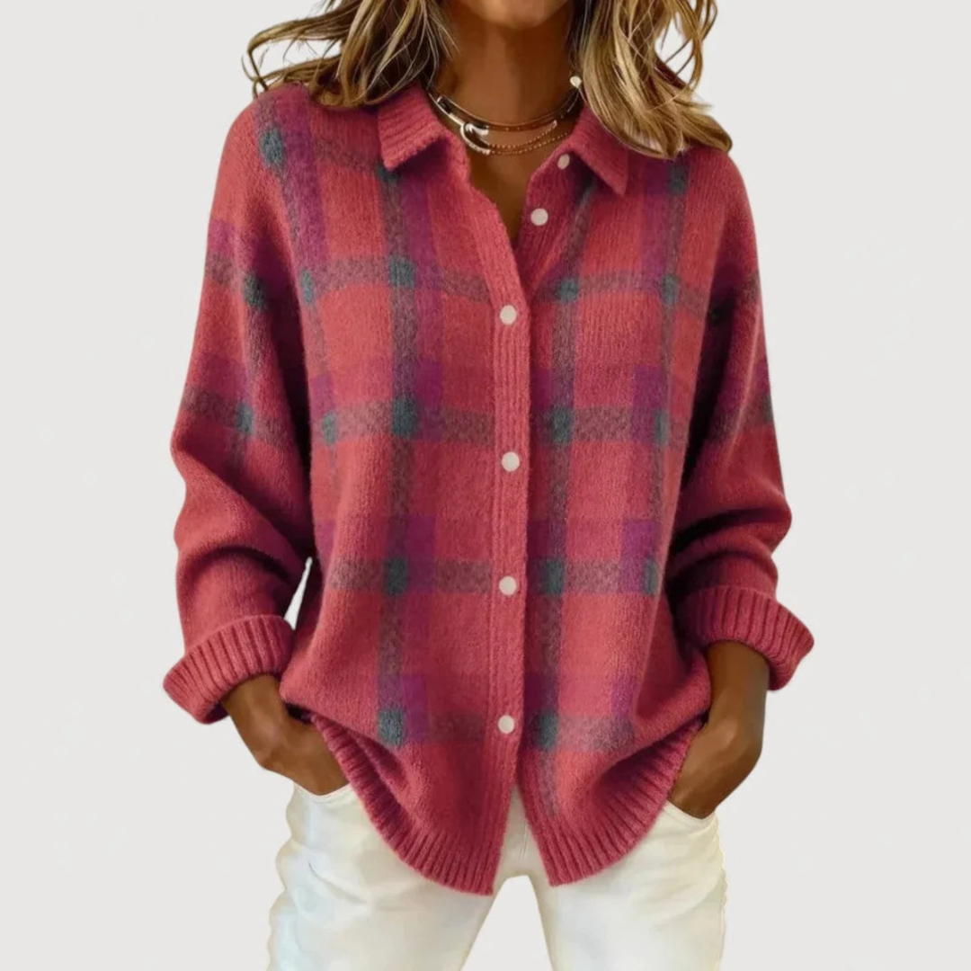 Lucia | Cardigan Donna in Maglia a Quadri Rosa