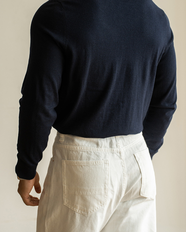 Polo Uomo in Maglia Maniche Lunghe Filato Premium Navy