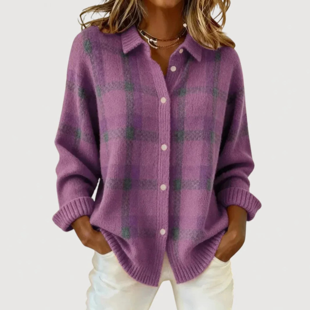 Sofia | Cardigan Donna in Maglia a Quadri Viola