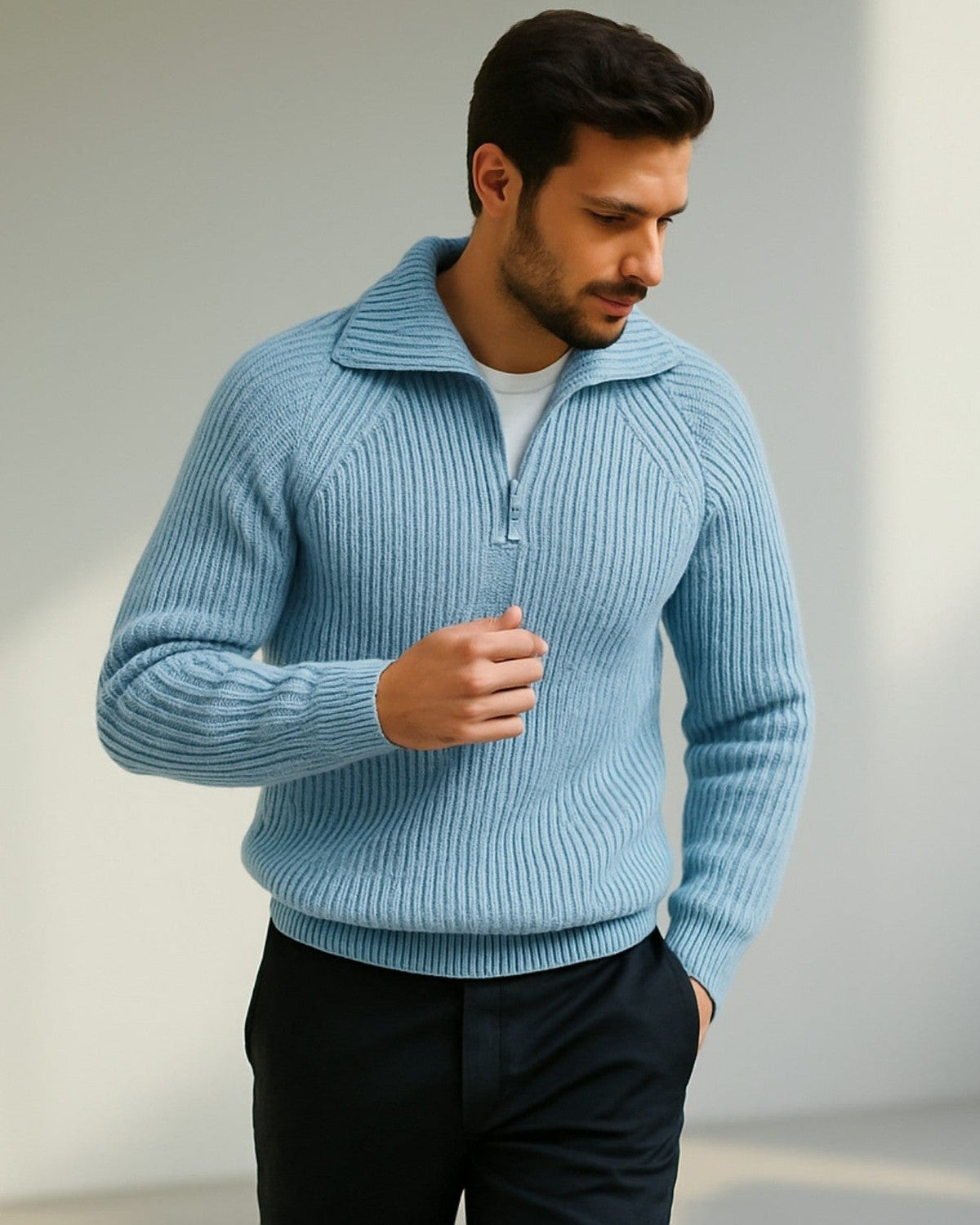 Maglione Uomo con Zip a Metà Torace Caldo Maglia di Qualità