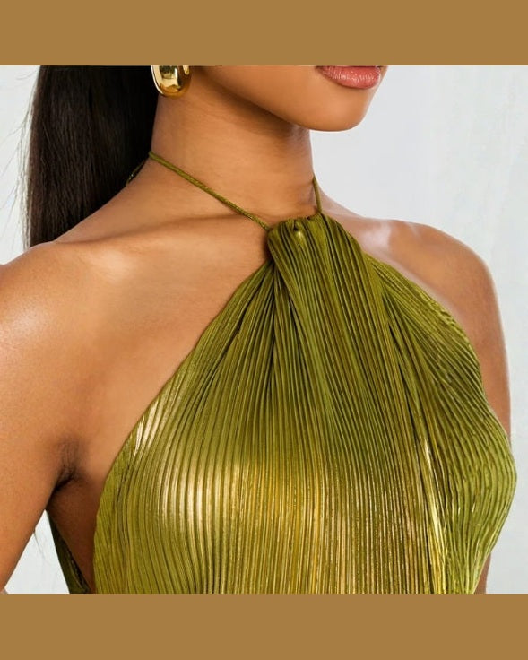 Abito Lungo Donna Metallizzato con Scollo Halter