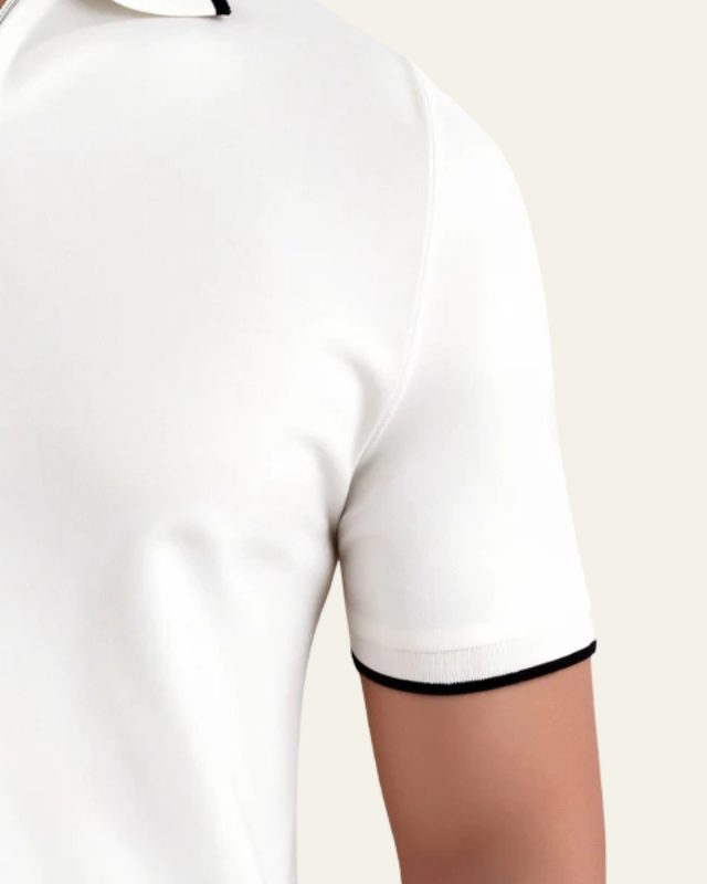 Polo Uomo con Zip a Metà Dettaglio a Contrasto Texture Liscia