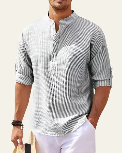 Camicia Uomo Testurizzata Collo Rialzato Mezzo Bottone