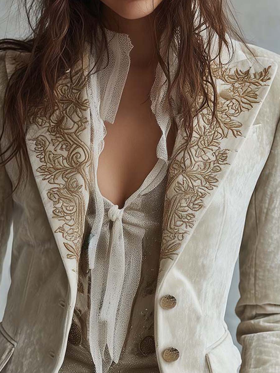 Mirella | Blazer Donna Ricamato Avorio