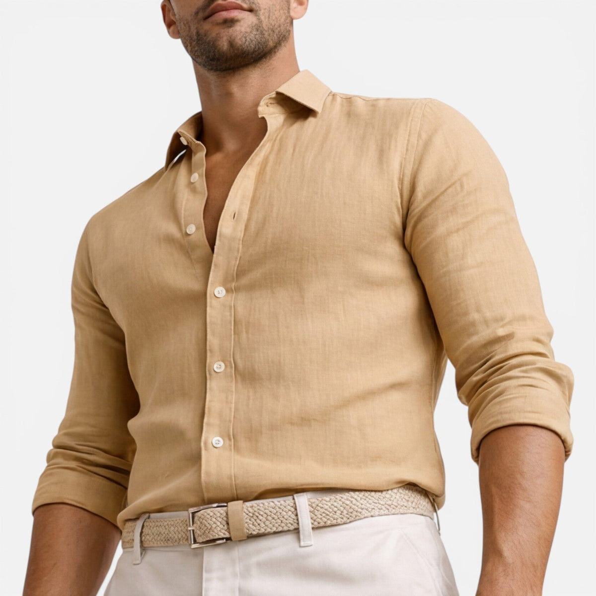 Camicia Lino Uomo Slim Fit Misto Cotone Traspirante