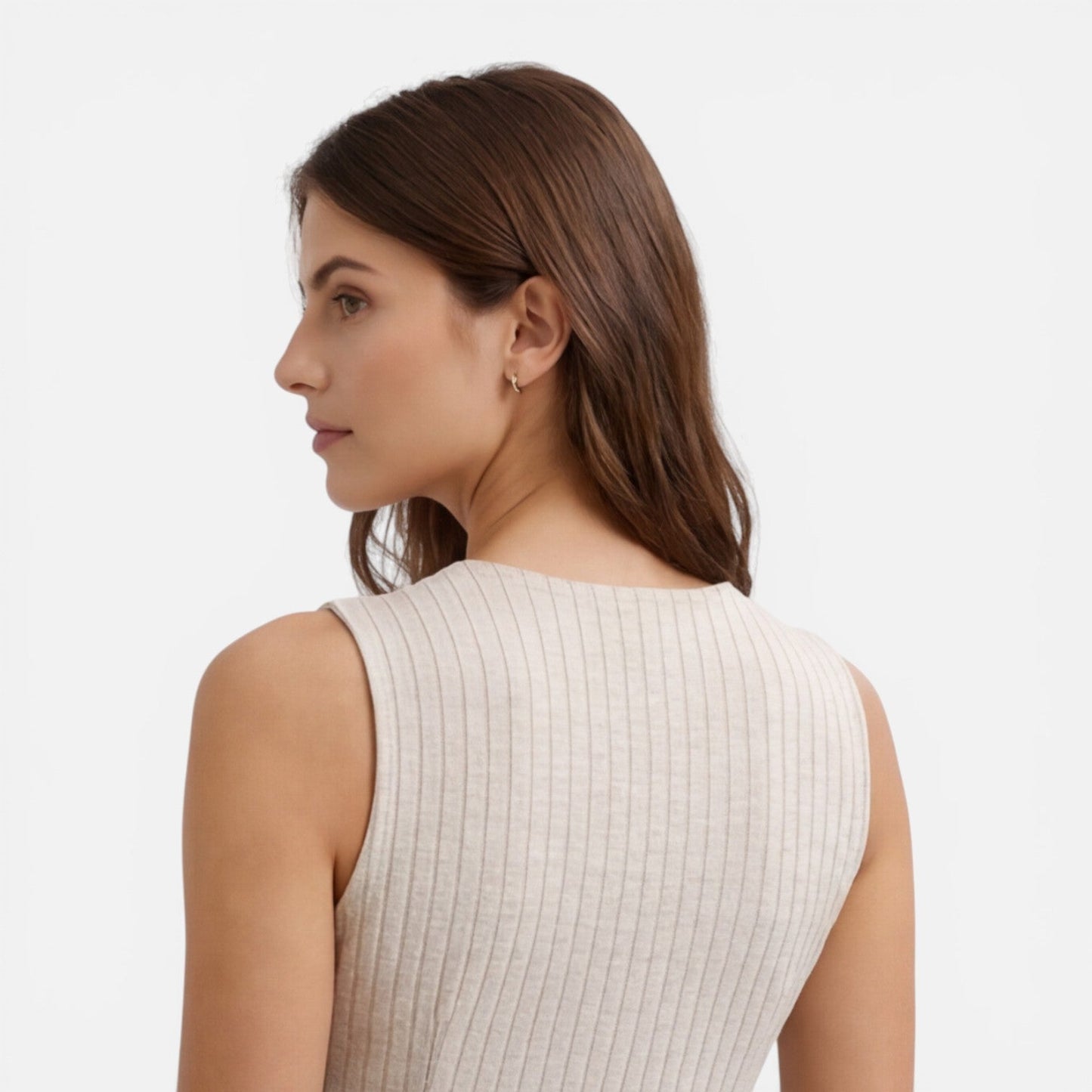 Abito Donna a Righe Smanicato con Bottoni