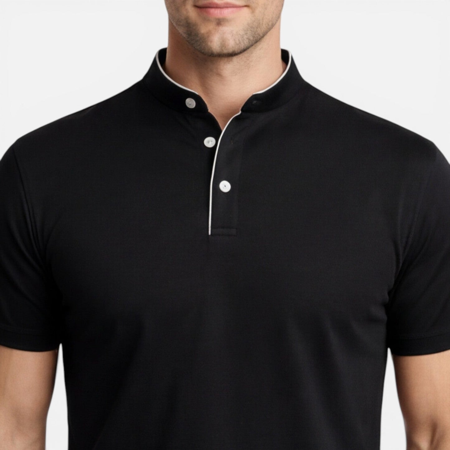 Maglia Henley Uomo Manica Corta Cotone Slim Fit Casual