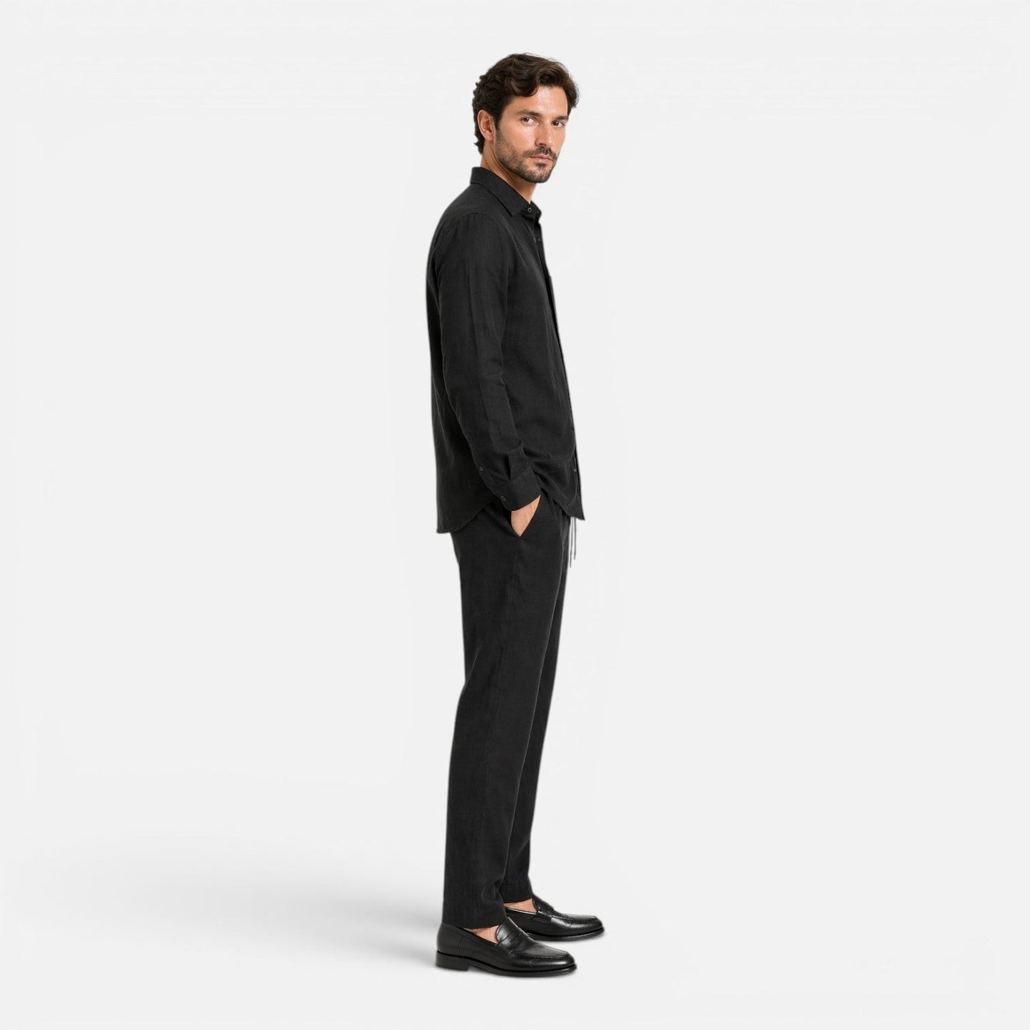 Completo Lino Uomo Due Pezzi Estivo Camicia e Pantaloni