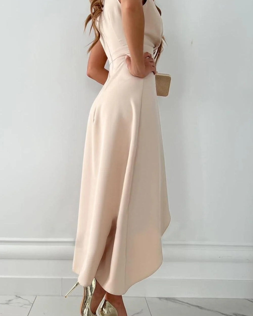 Abito Midi Donna Drappeggiato Fluido