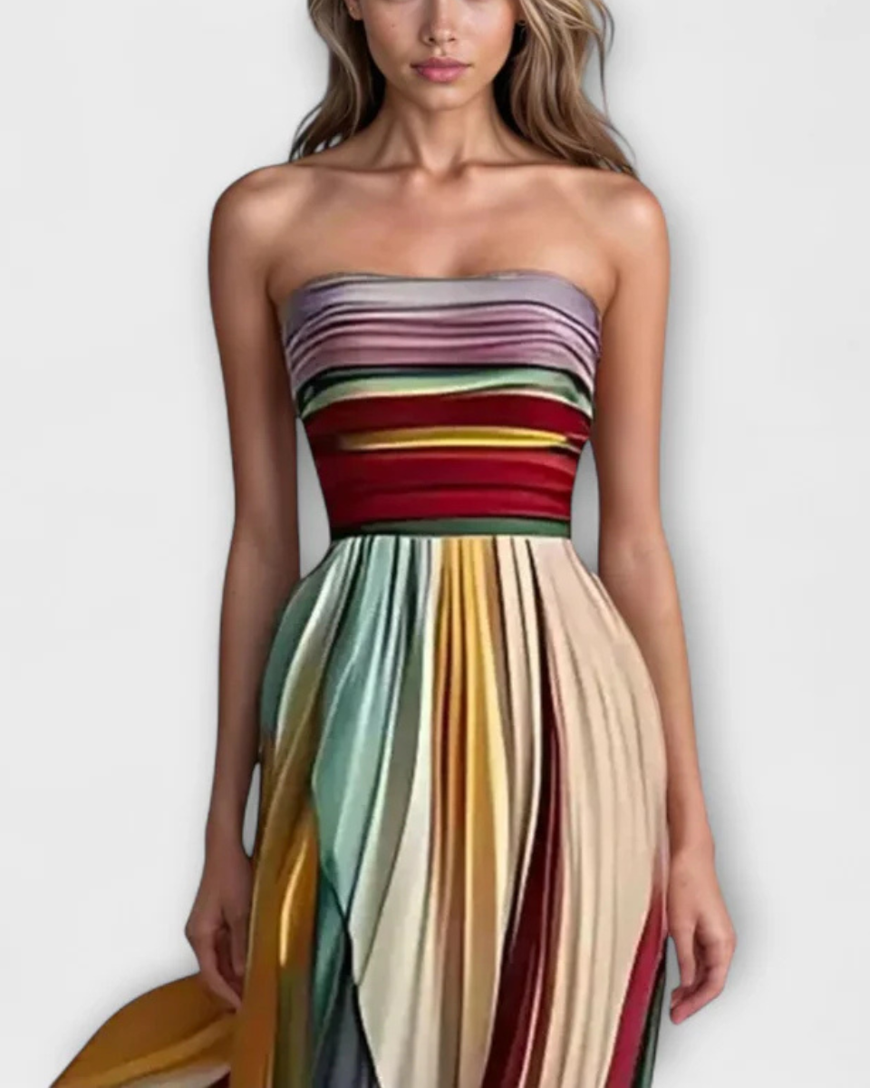 Abito Lungo Donna Strapless con Gonna Plissé