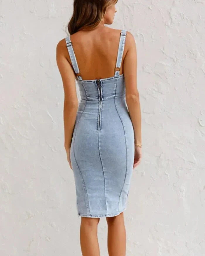 Abito Midi Donna in Denim con Zip