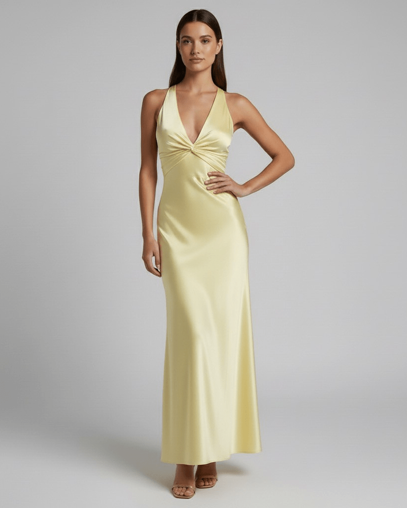 Abito Lungo Donna Smanicato Limone