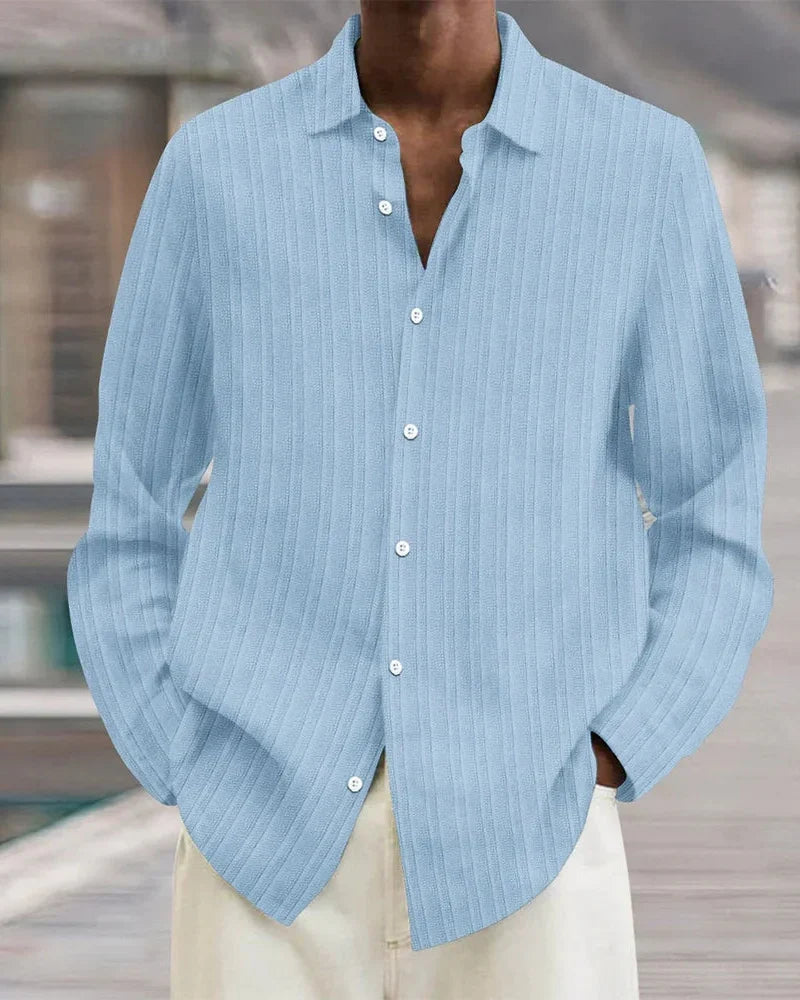 Camicia Uomo a Costine con Bottoni Trama Strutturata Estiva
