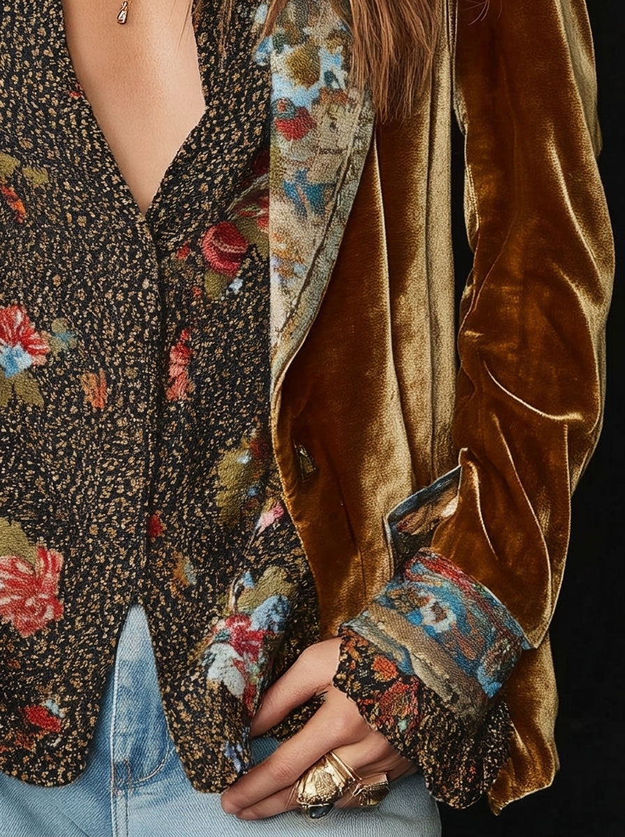 Marcella | Blazer Donna Patchwork a Stampa Floreale Vintage