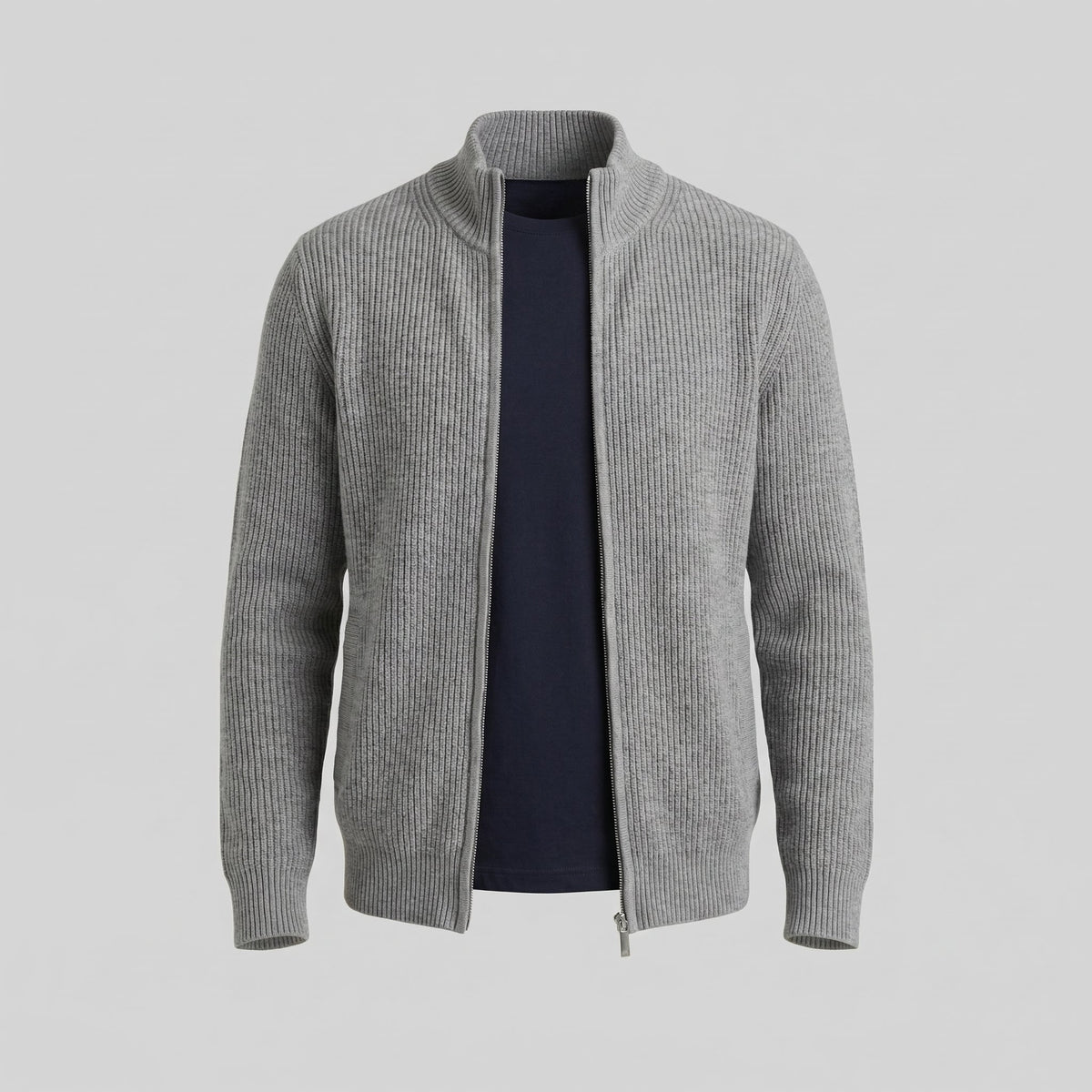 Cardigan Uomo in Maglia a Coste con Zip Classico