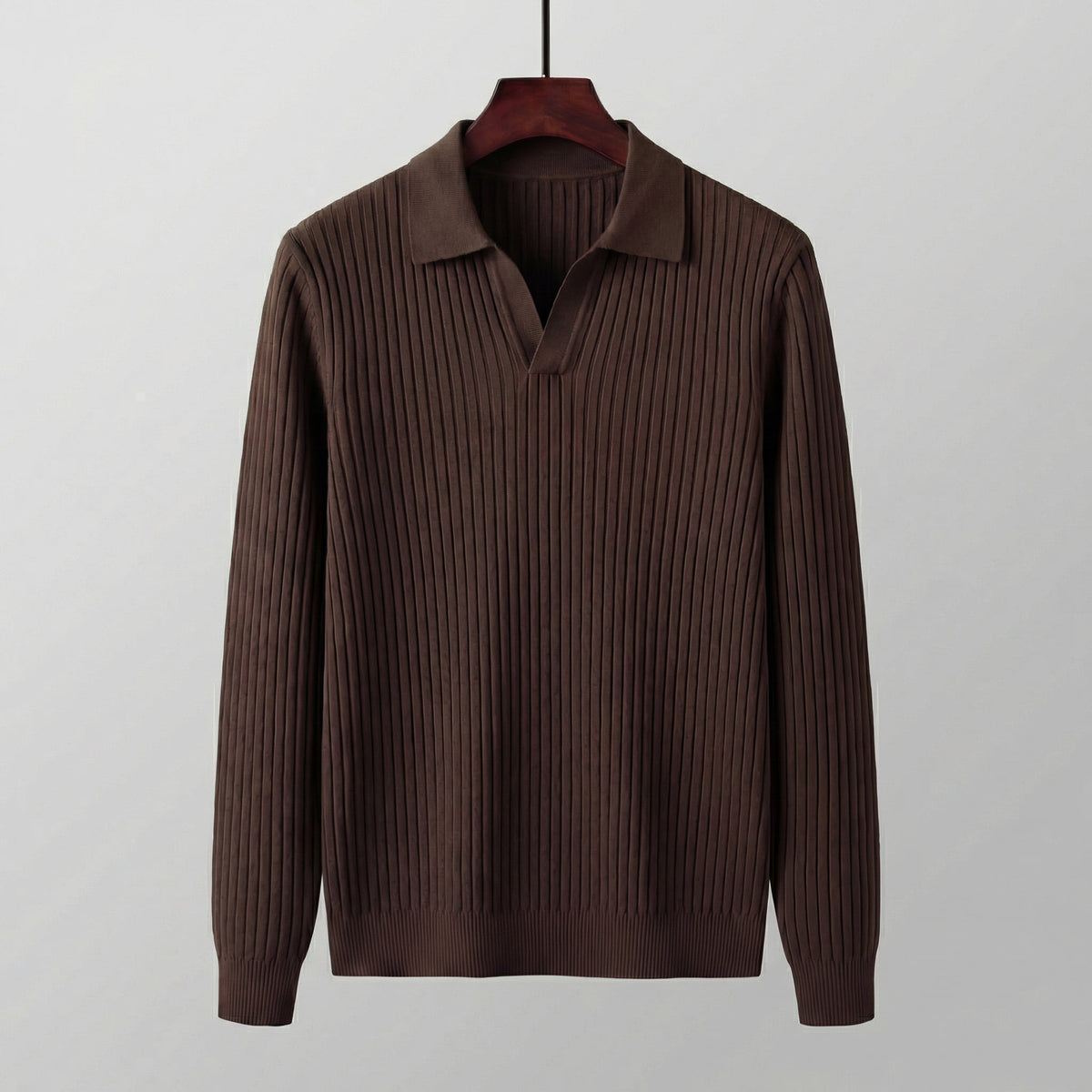 Polo Uomo Maniche Lunghe Scollo a V Leggera