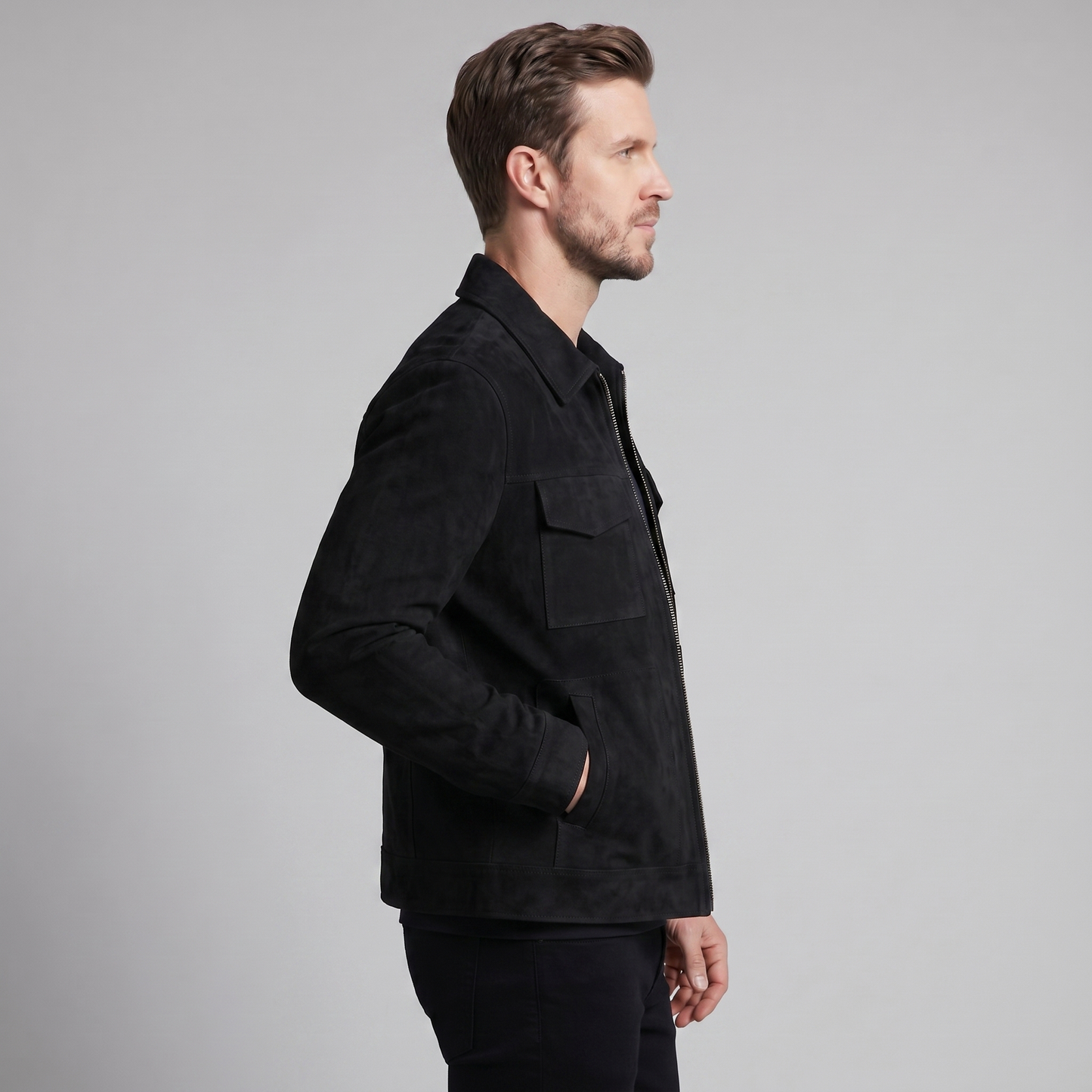 Giacca Uomo Scamosciata con Collo Zip