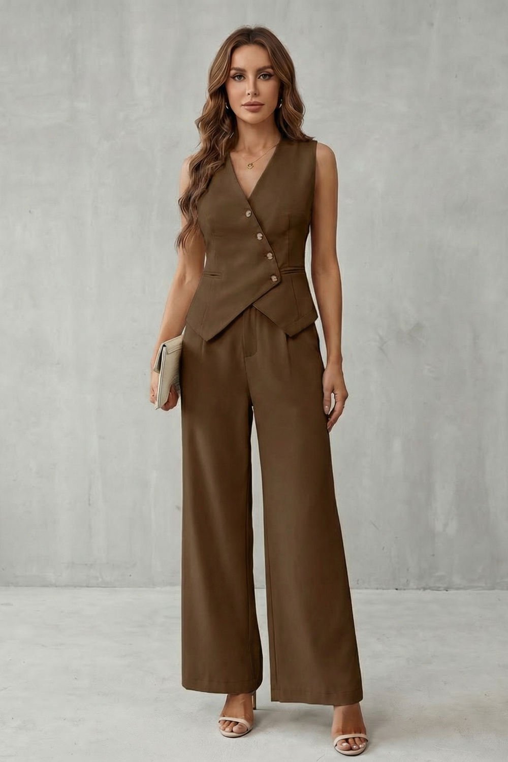 Completo Donna Gilet con Bottoni Asimmetrici