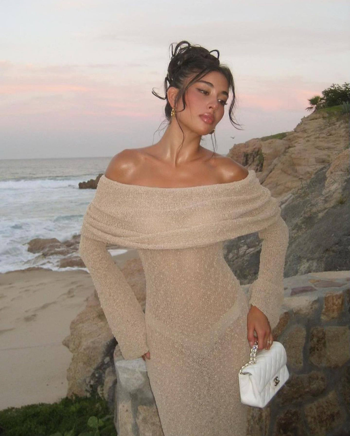 Abito Lungo Donna in Maglia Spalle Scoperte
