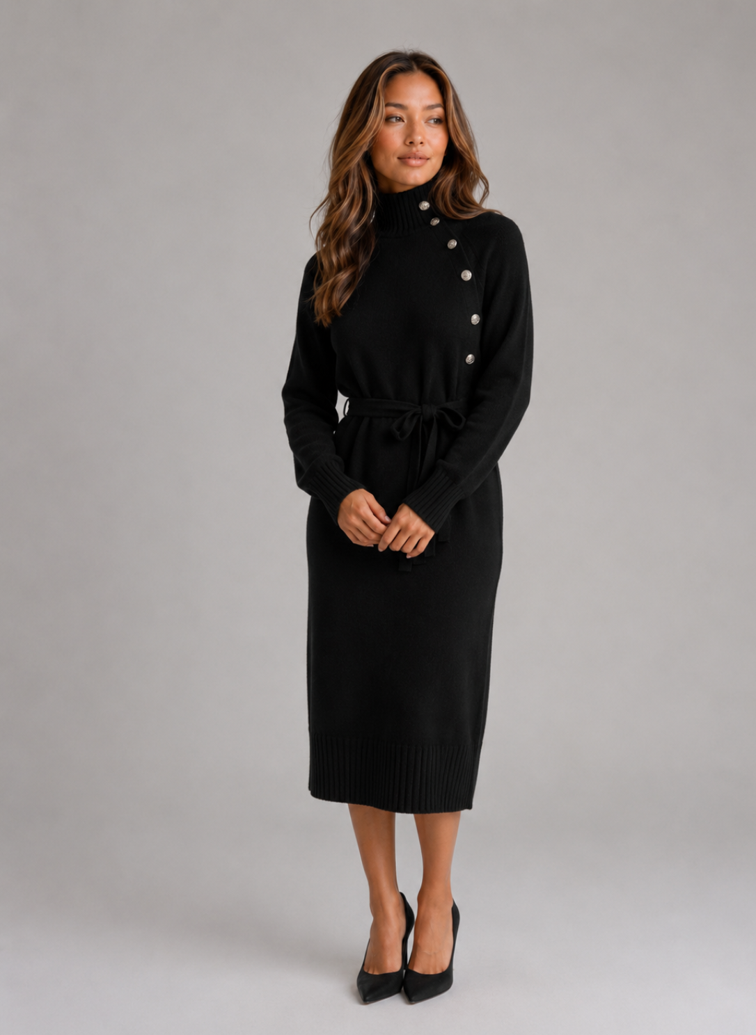 Abito Midi Donna in Cotone con Dolcevita
