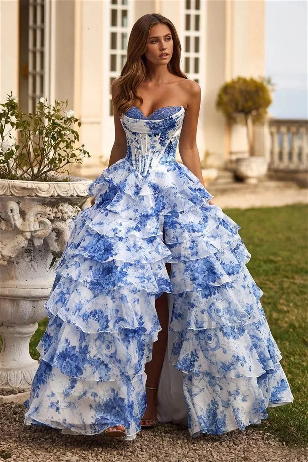 Abito Lungo Donna Floreale con Corsetto