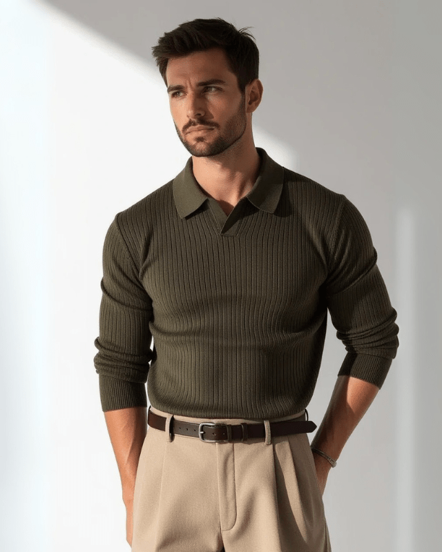 Polo Uomo in Cotone Lavorato a Coste