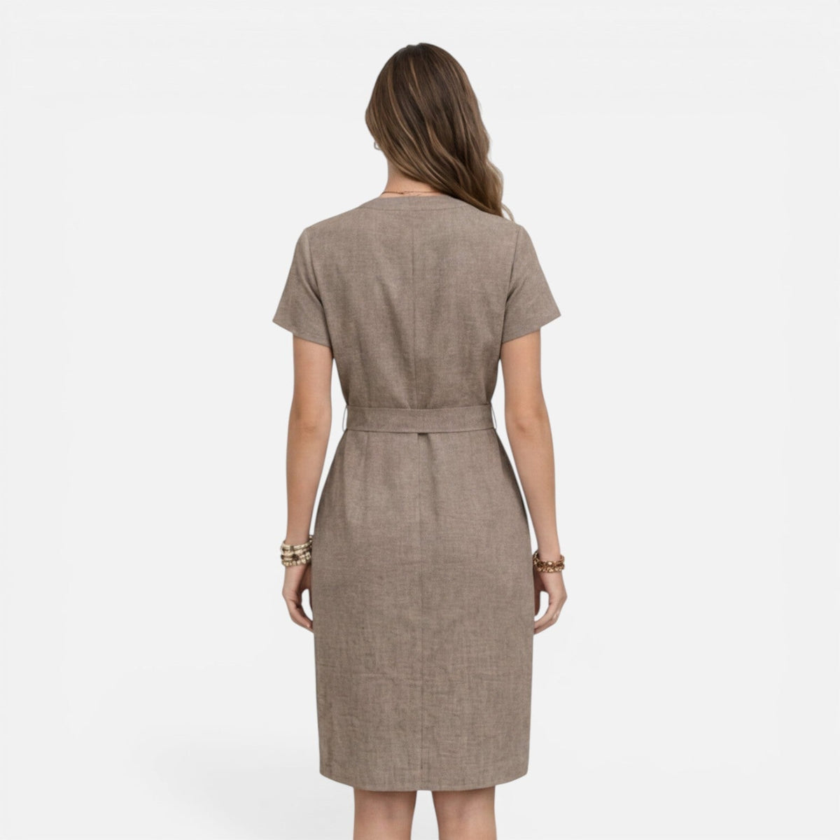 Abito Midi Donna con Cintura e Manica Corta