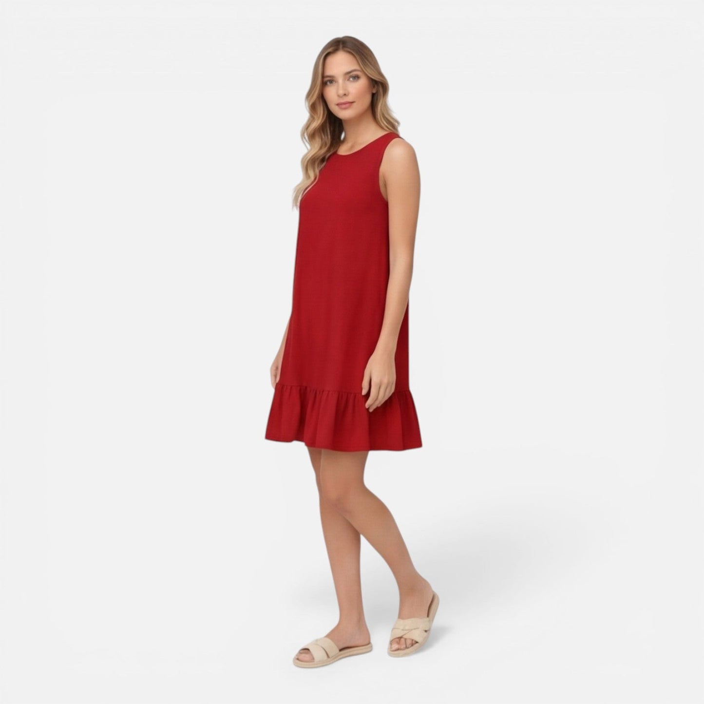 Abito Donna Smanicato Linea A con Orlo a Balze