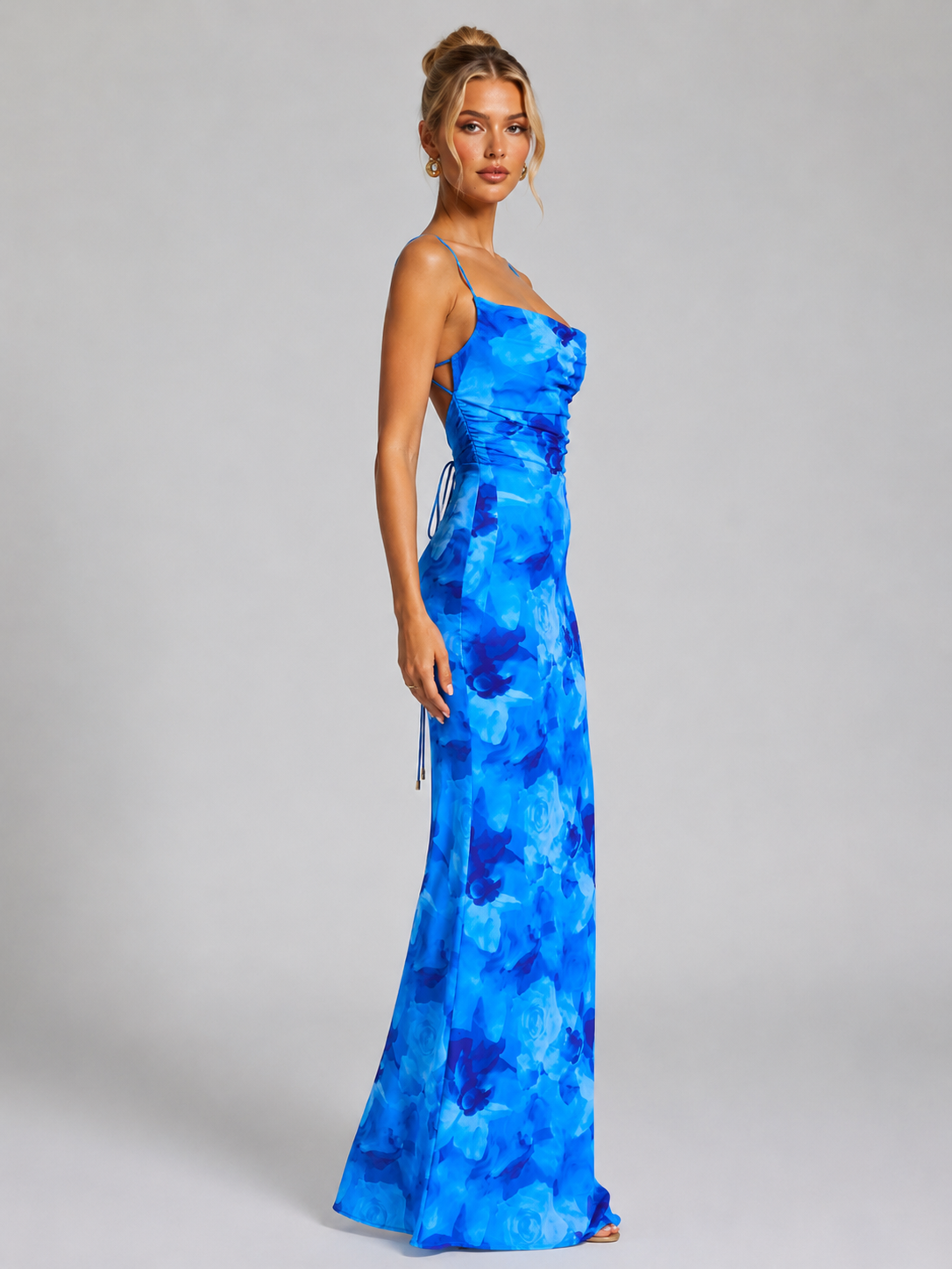 Abito Lungo Donna Floreale Aderente in Stretch