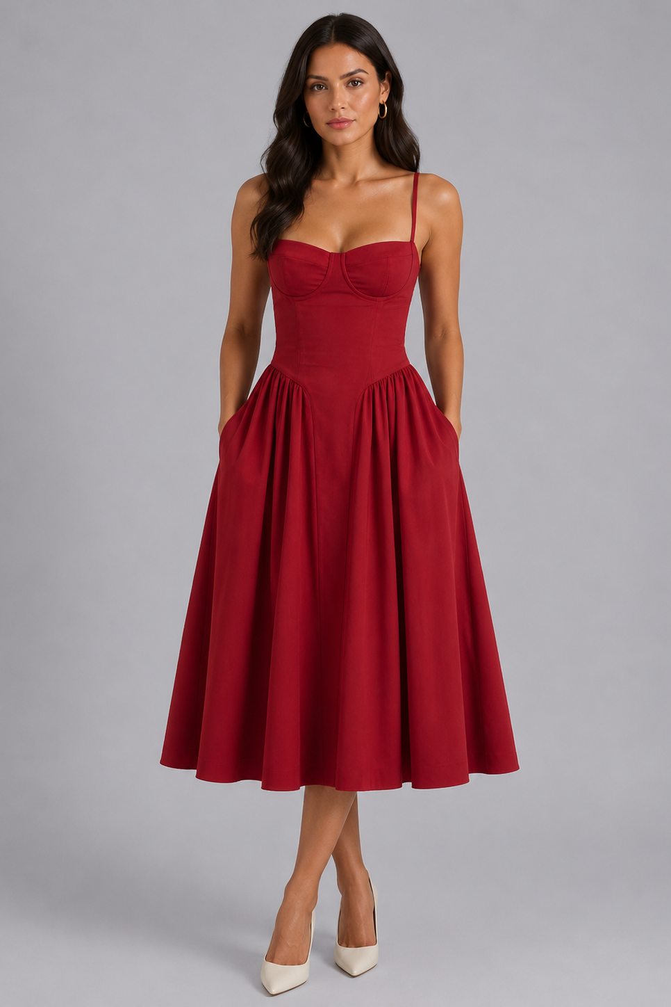 Abito Midi Donna Corsetto Floreale con Coppe Integrate