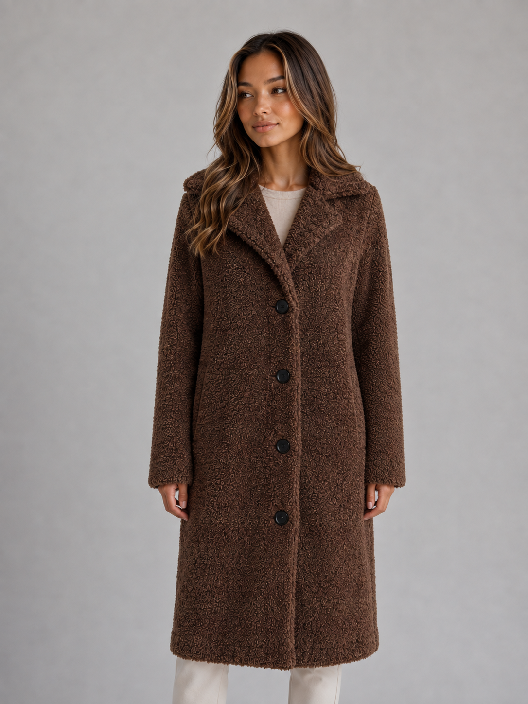 Cappotto Teddy Lungo Donna con Revers Oversize