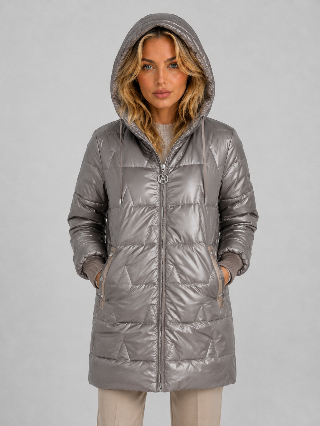 Cappotto Lungo Donna Imbottito con Cappuccio Trapuntato