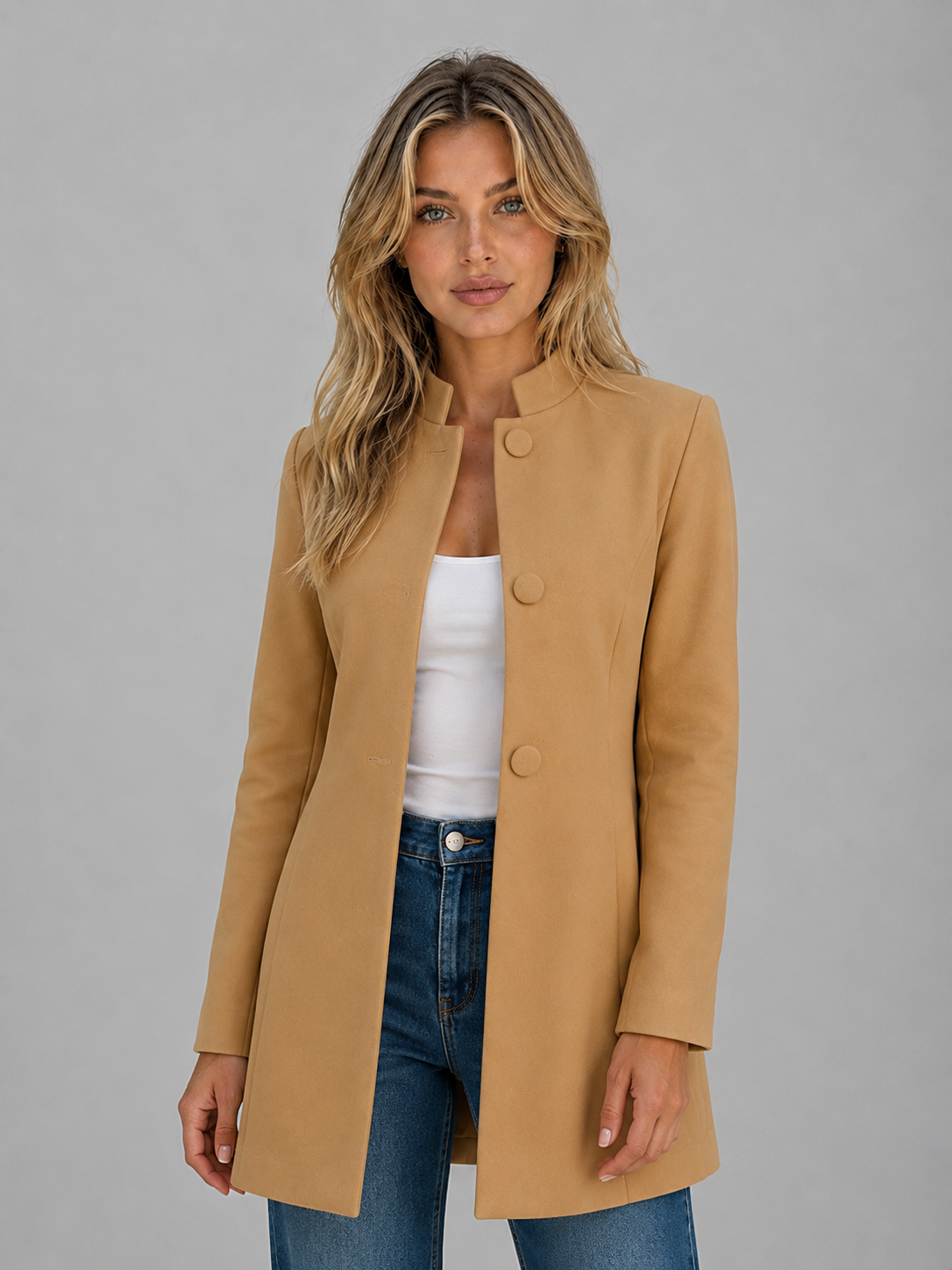 Cappotto Lungo Donna con Bottoni Coperti