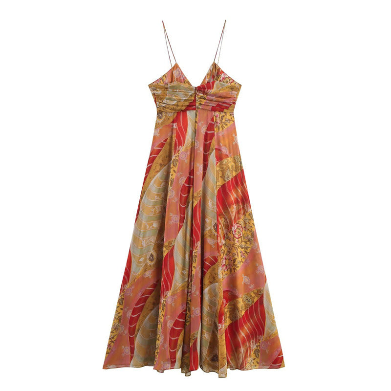 Abito Lungo Donna Slip Dress con Scollo a V