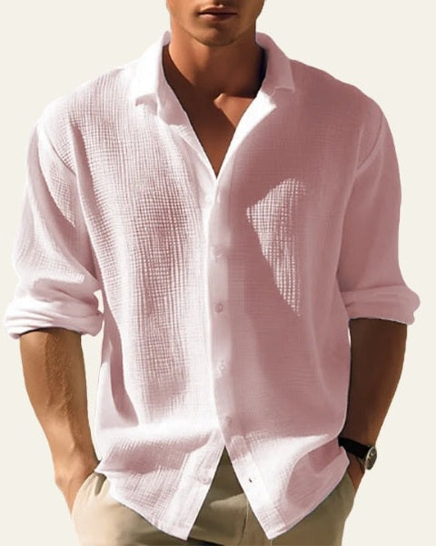 Camicia Uomo Bottonata Testurizzata in Lino Ecologico