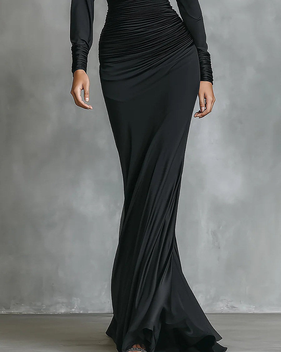 Celina | Abito Lungo Monospalla Drappeggiato, Nero
