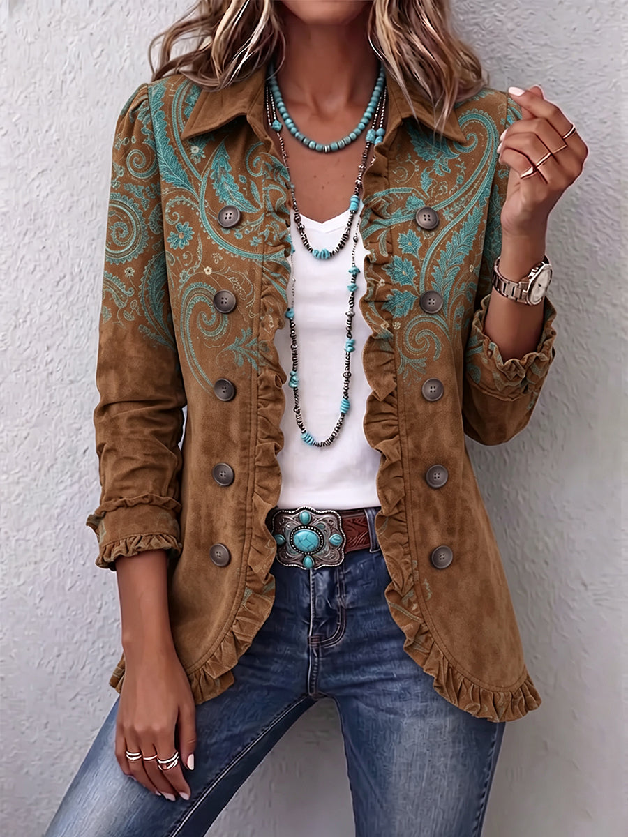 Macarena | Giacca Donna Paisley Caramello con Volant