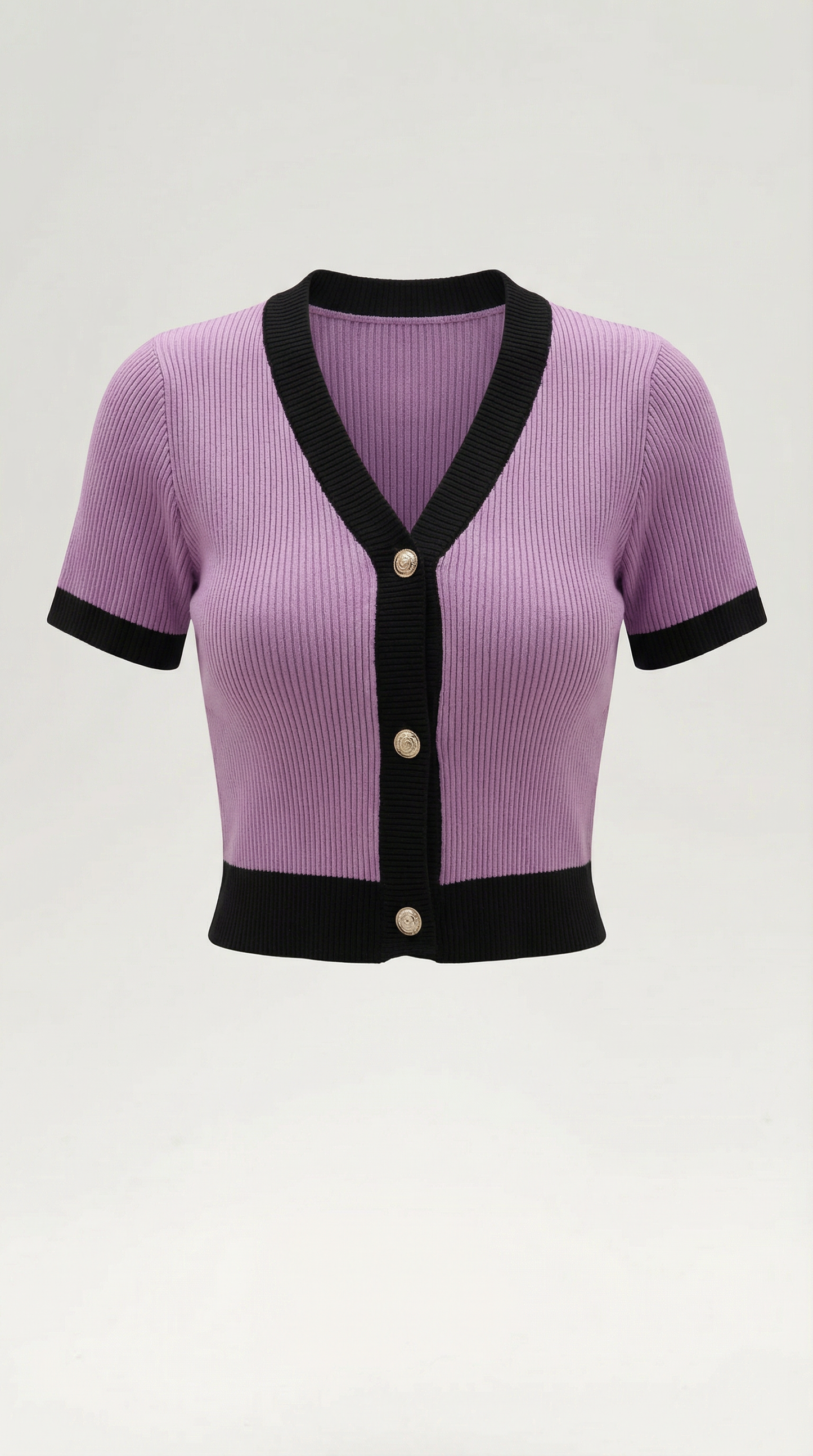 Cardigan Donna a Coste con Bordi a Contrasto