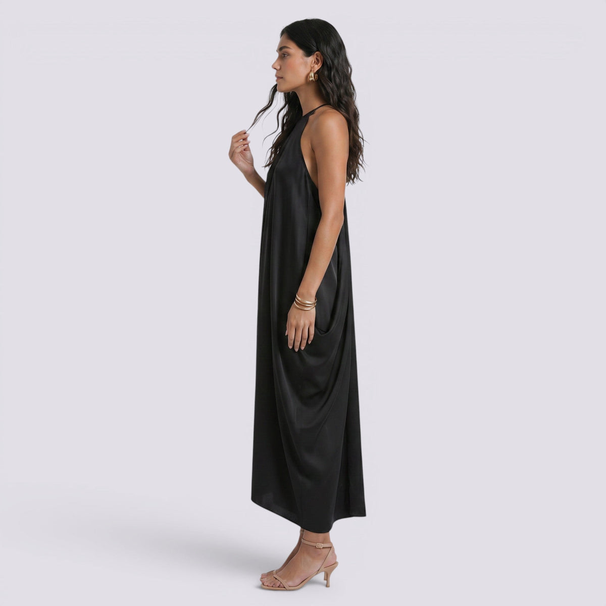 Abito Lungo Donna Halter in Raso Linea A