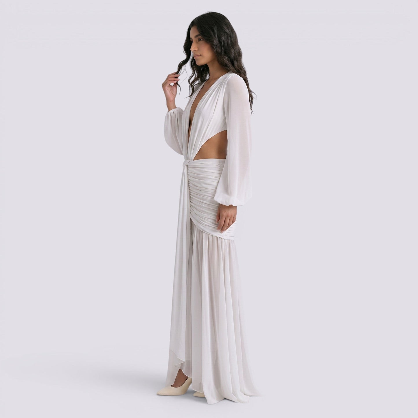 Abito Lungo Donna Aderente con Maniche Lunghe