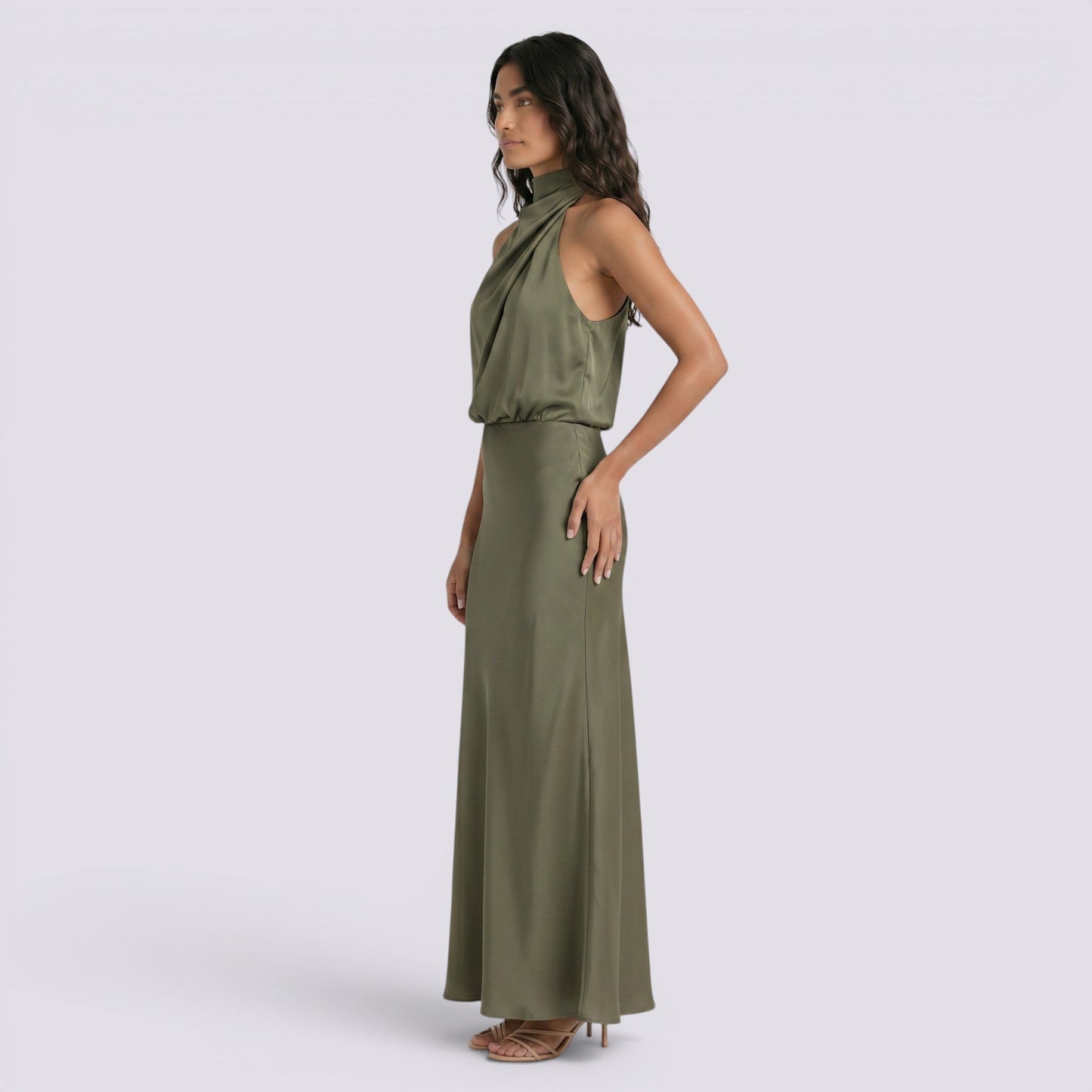Abito Lungo Donna in Raso Fluido