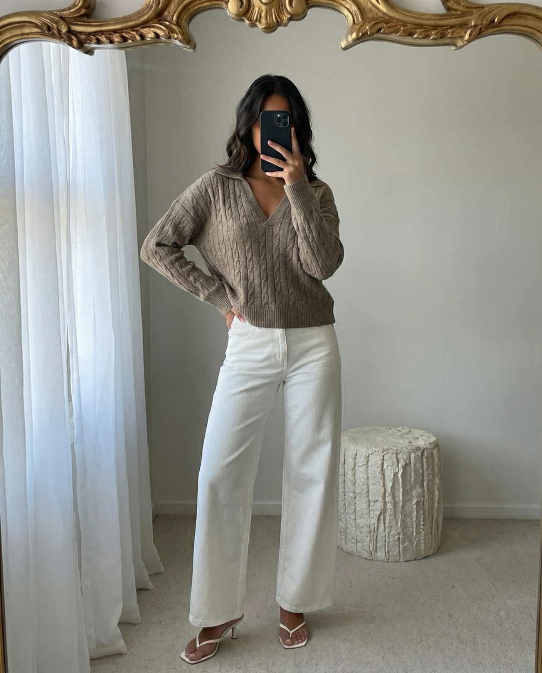 Maglione Donna Scollo a V in Maglia a Trecce
