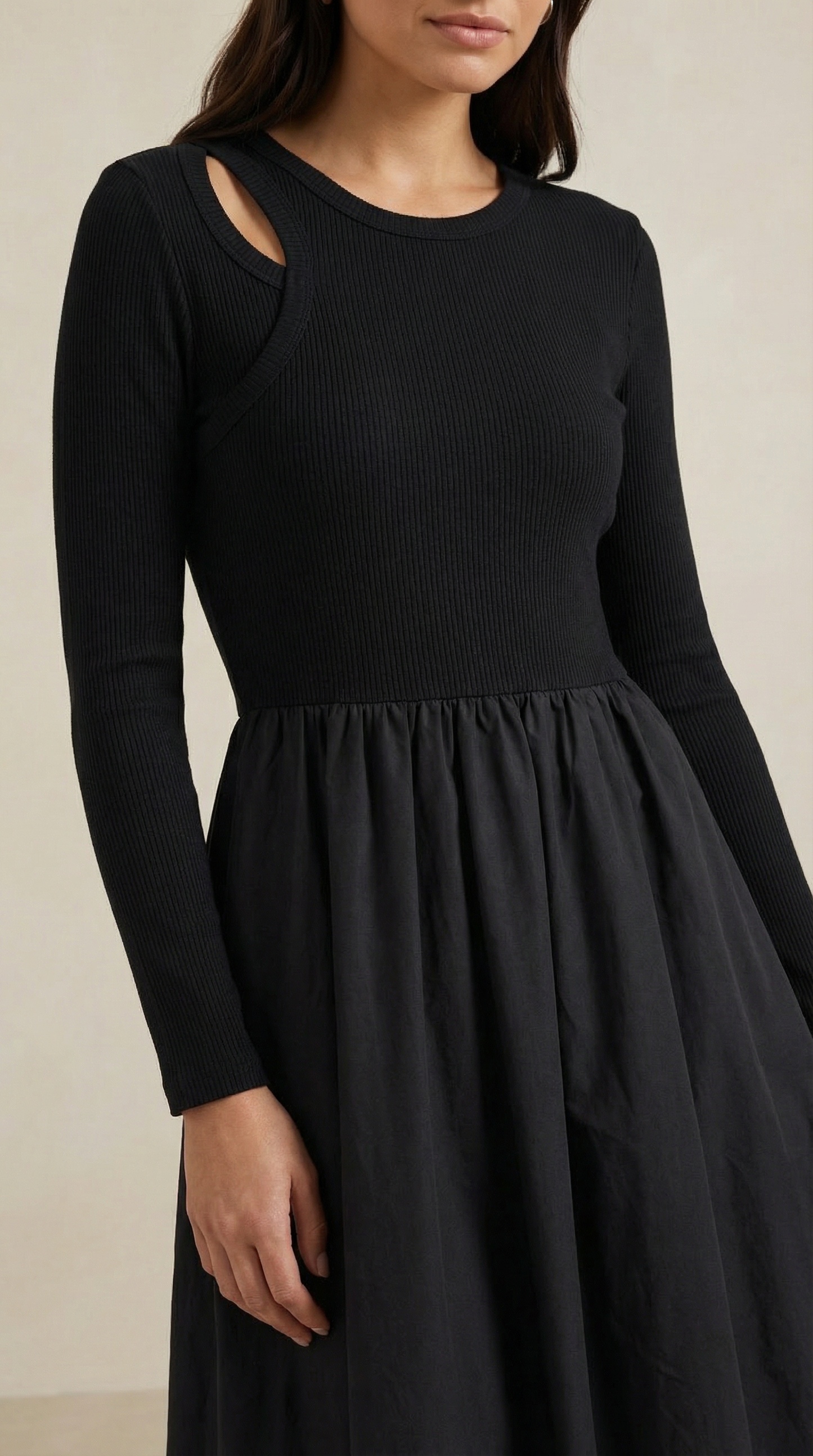 Abito Lungo Donna in Cotone con Maniche Lunghe