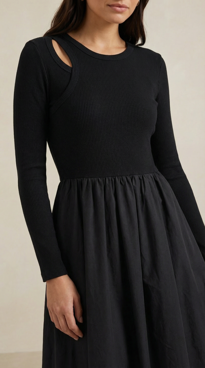 Abito Lungo Donna in Cotone con Maniche Lunghe